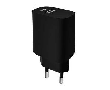 CARGADOR PARED/VIAJE USB-C/PD + USB-A 20W NEGRO LEOTEC