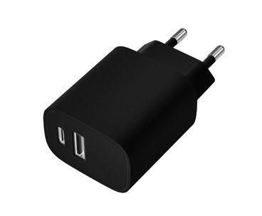 CARGADOR PARED/VIAJE USB-C/PD + USB-A 20W NEGRO LEOTEC