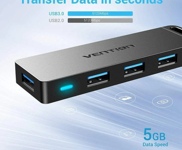 HUB 4 PUERTOS USB 3.0 4xUSB MICRO USB PD GRIS VENTION