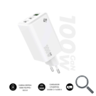 CARGADOR PARED/VIAJE 2xUSB-C + USB/A GaN 100W PD BLANCO SUBBLIM