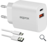 CARGADOR USB DE VIAJE/PARED 1xUSB/USB-C + CABLE USB-A A USB-C 20W BLANCO APPROX