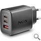 CARGADOR PARED GaN 2xUSB-C + USB-A 65W NEGRO NGS