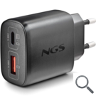 CARGADOR PARED GaN USB-C + USB-A 45W NEGRO NGS