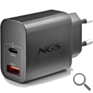 CARGADOR PARED GaN USB-C + USB-A 30W NEGRO NGS